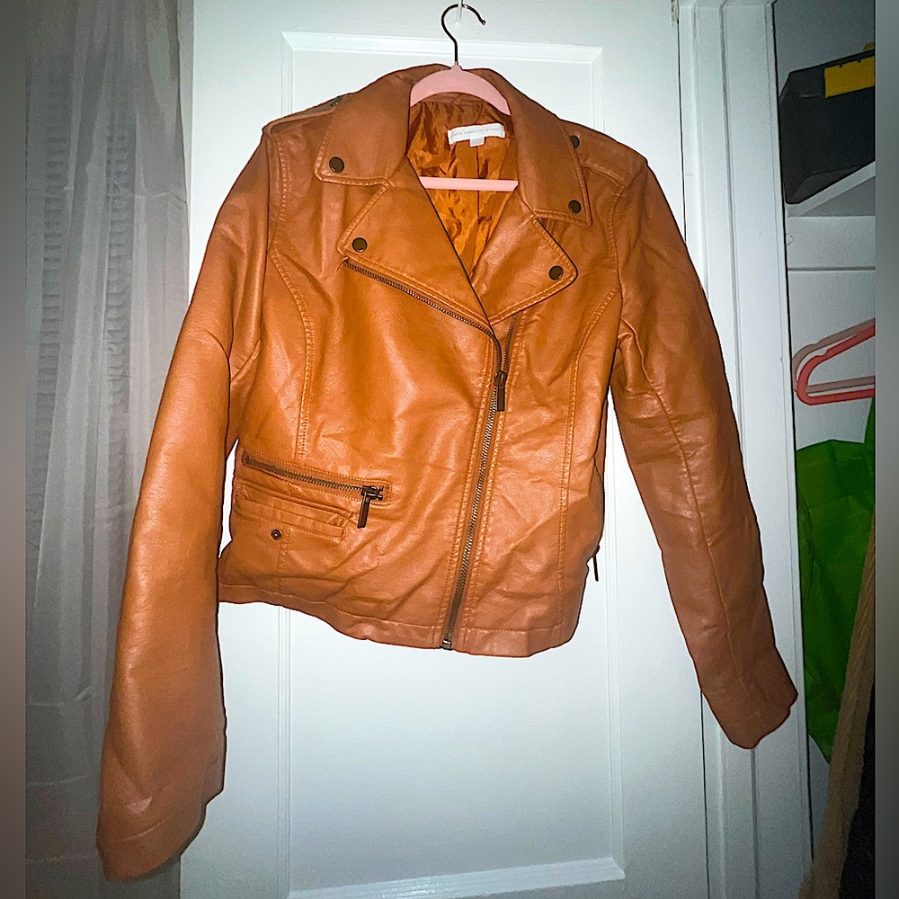 Brown Pleather Moto Jacket size Large